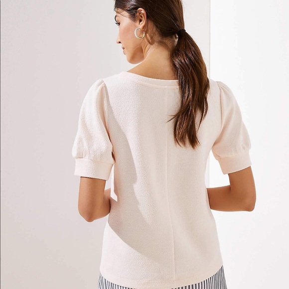 LOFT Crepe Knit Puff Sleeve top in Blush - Picture 2 of 6